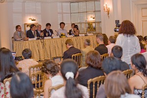 Olympic Games vs. Crimes Against Humanity In China Forum participants ask questions of the panel in Athens, on August 7