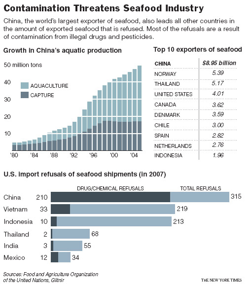 China is the biggest producer and exporter of seafood in the world, but contaminated water has created serious food safety and environmental problems.
